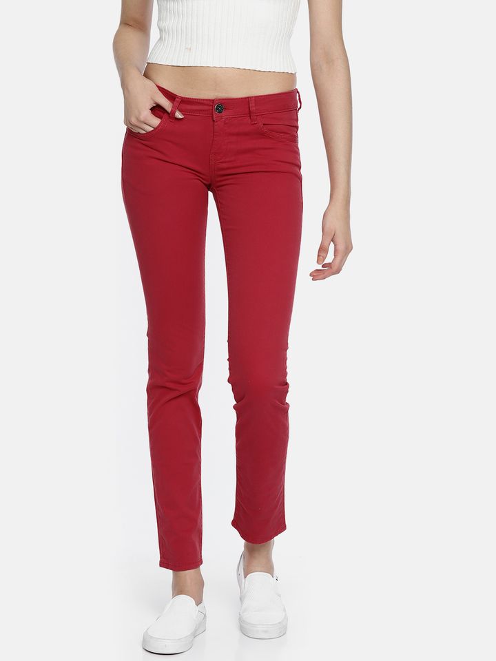 red skinny trousers