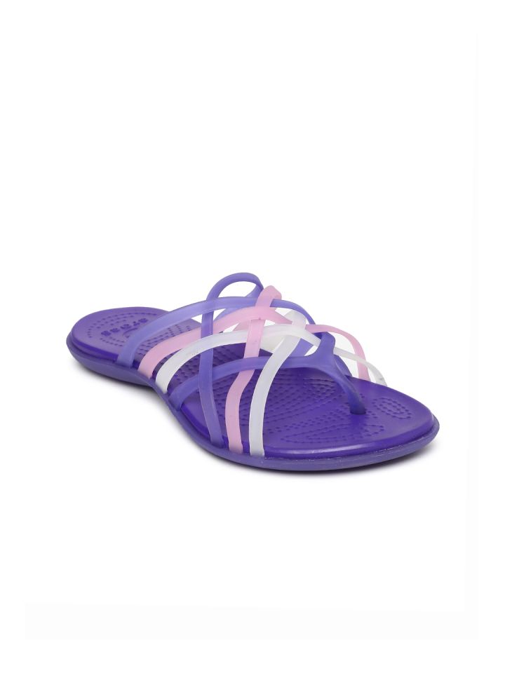 Purple croc top flip flops