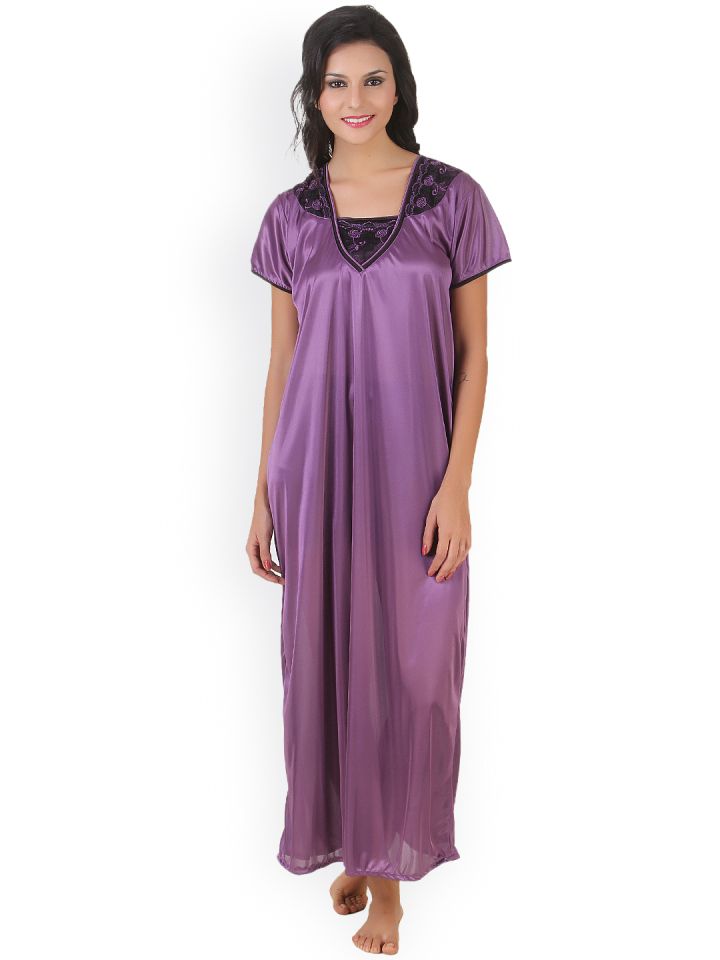 Buy Masha Purple Satin Maxi Nightdress NT85 297 Nightdress for