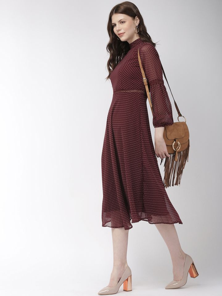 Maroon fit sales and flare dress