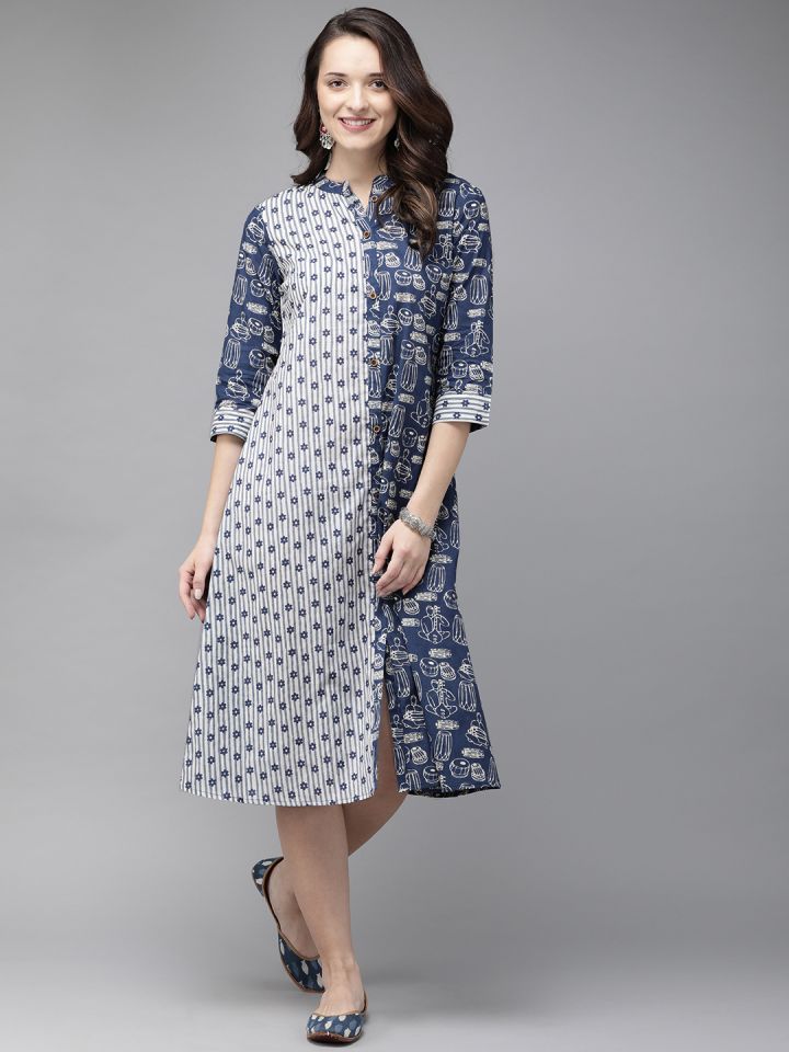 Buy Anouk Women Blue \u0026 White Printed A