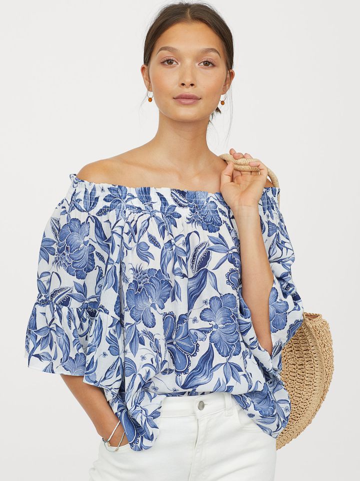 H&m floral off the shoulder top hot sale