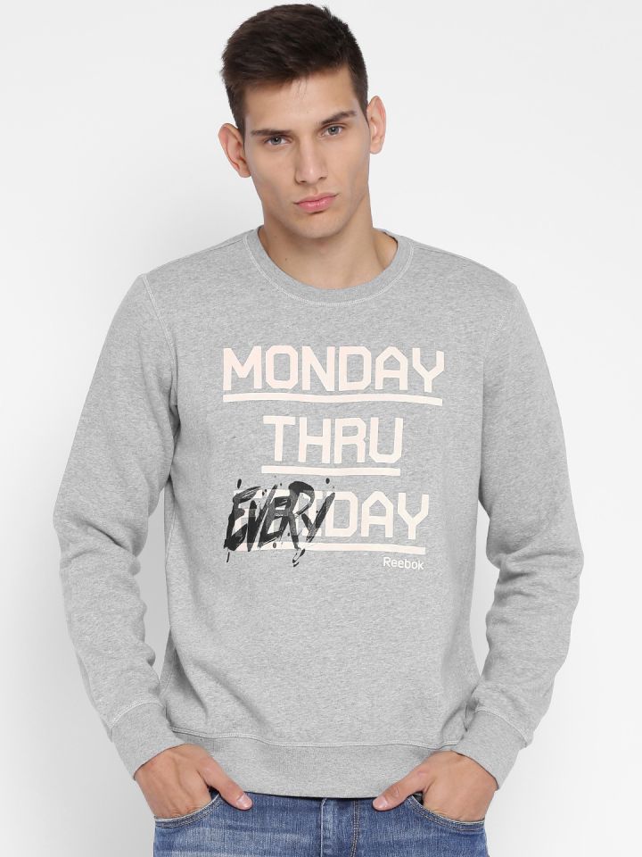 Buy Reebok Grey Melange Everyday Crew Slim Printed Sweatshirt