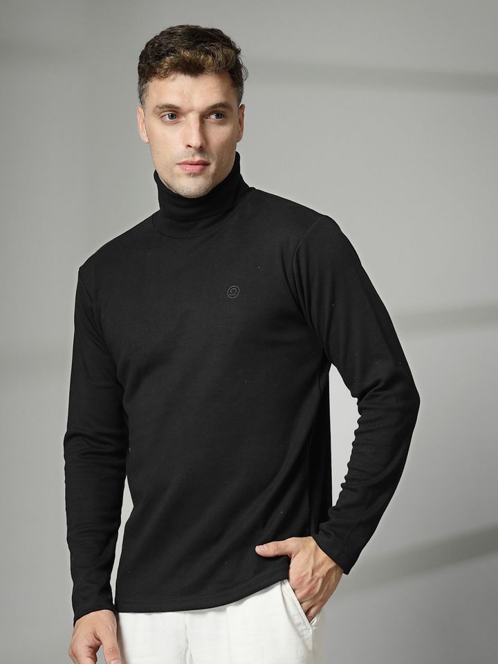 Buy CHKOKKO Men Black Solid Turtle Neck T Shirt Tshirts for Men