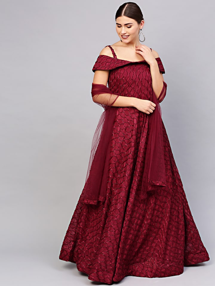 Anouk - By Myntra Women Ready To Wear 3/4 Sleeve Midi Maroon Viscose Rayon  Solid Casual A-Line Dress Indian dress for Women Ready To Wear - Walmart.com