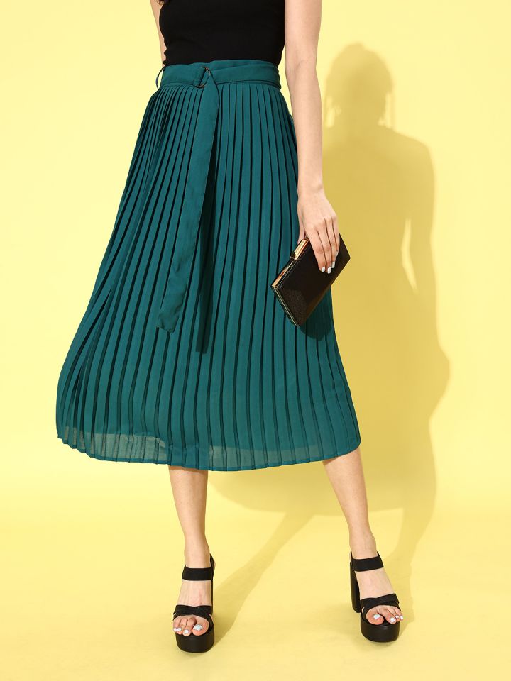 Oasis green pleated midi skirt hot sale