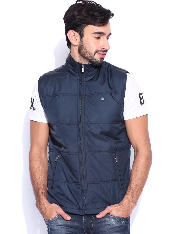 Buy Peter England Casuals Navy Sleeveless Jacket Jackets For Men