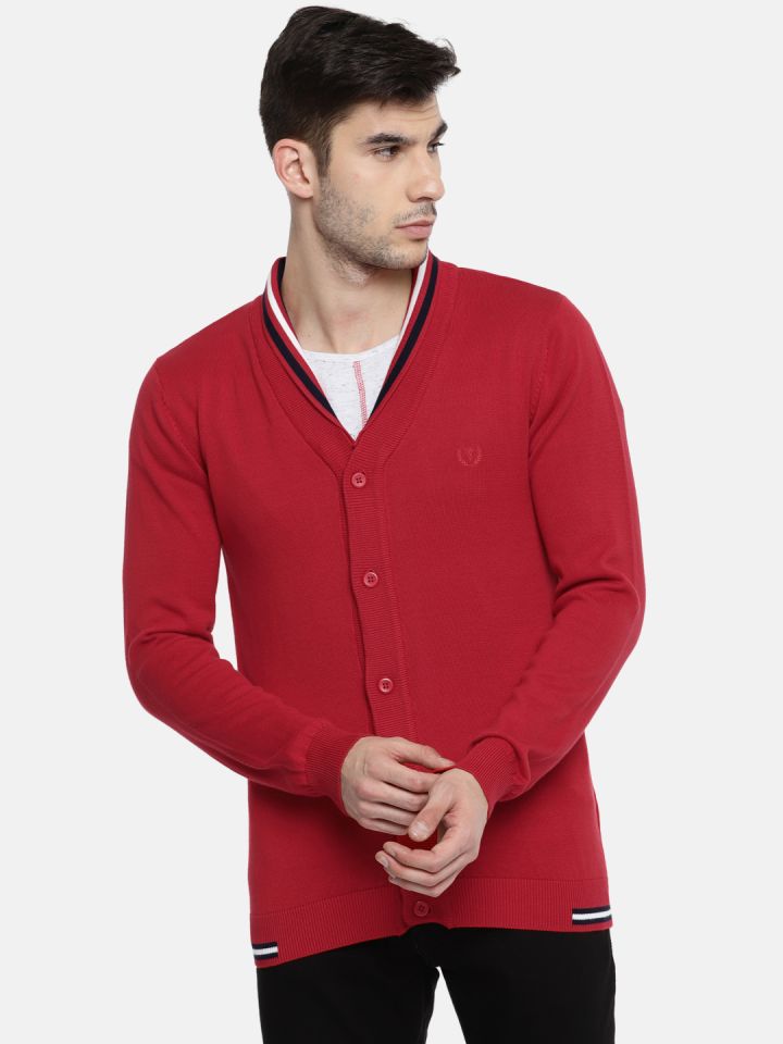 Buy Van Heusen Sport Men Red Solid Cardigan Sweaters for Men