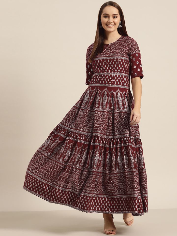 Maroon top silver dress