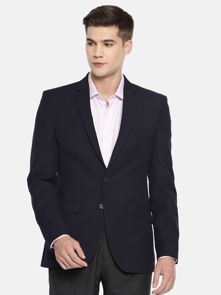 Buy Park Avenue Men Navy Blue Solid Super Slim Fit Single