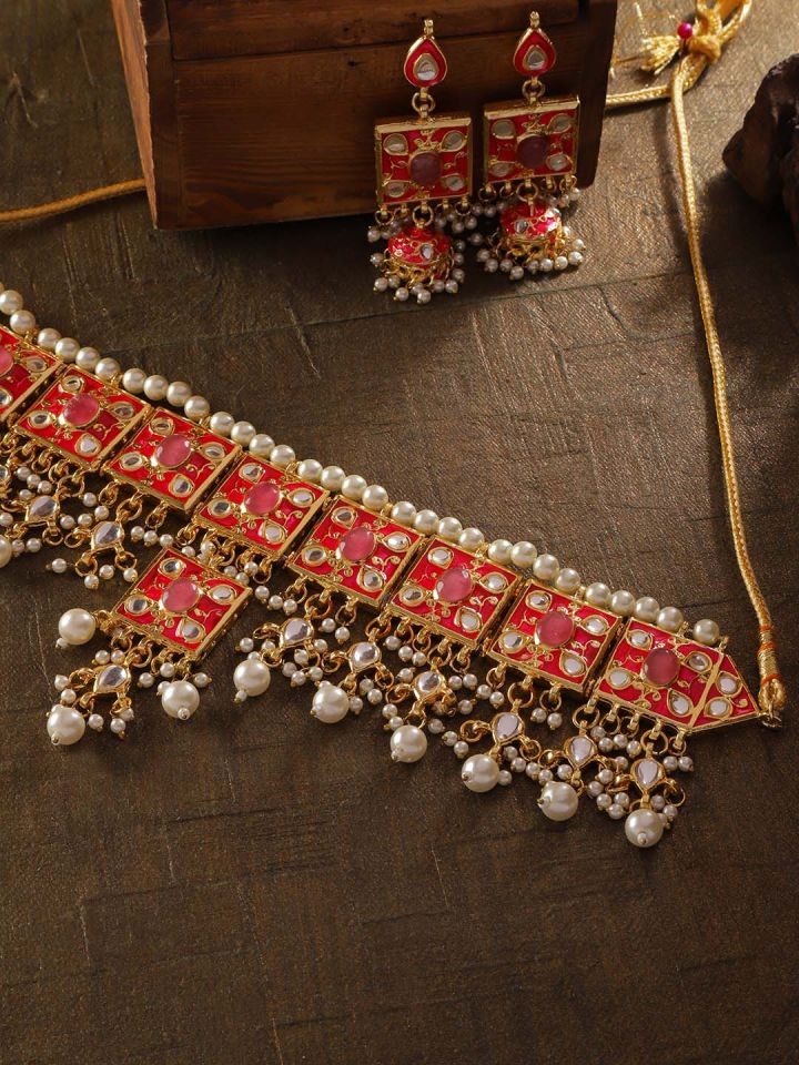 Buy Zobby Pink Gold Plated Kundan Studded Beaded Handcrafted