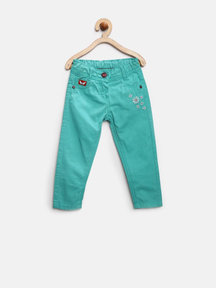 Buy T S Girls Sea Green Slim Fit Trousers Trousers for Girls
