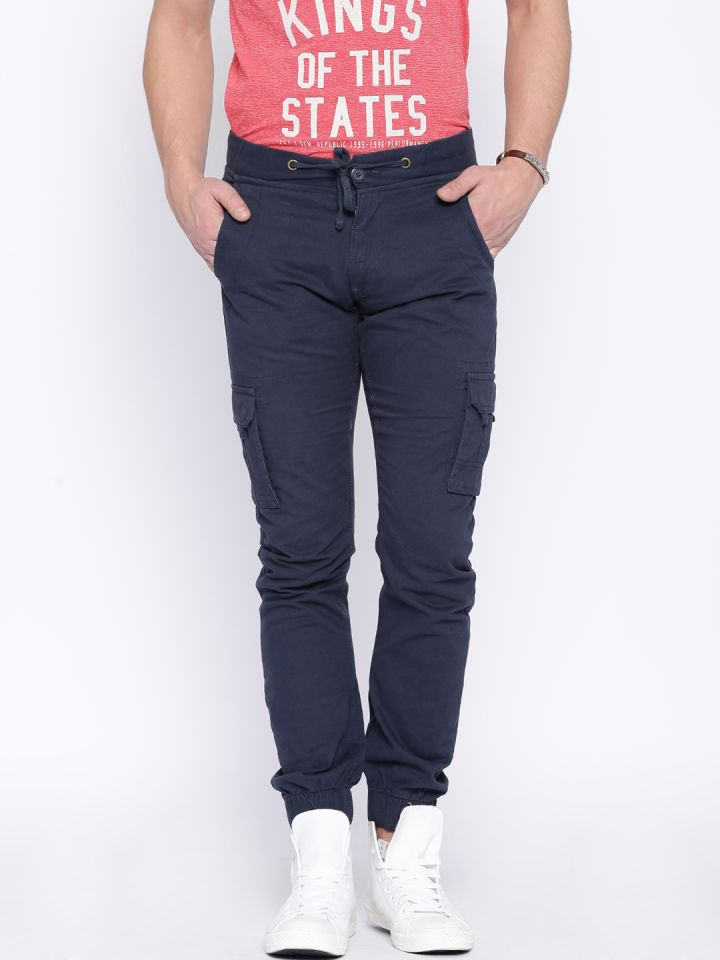 Buy Flying Machine Navy Slim Fit Cargo Trousers Trousers for Men