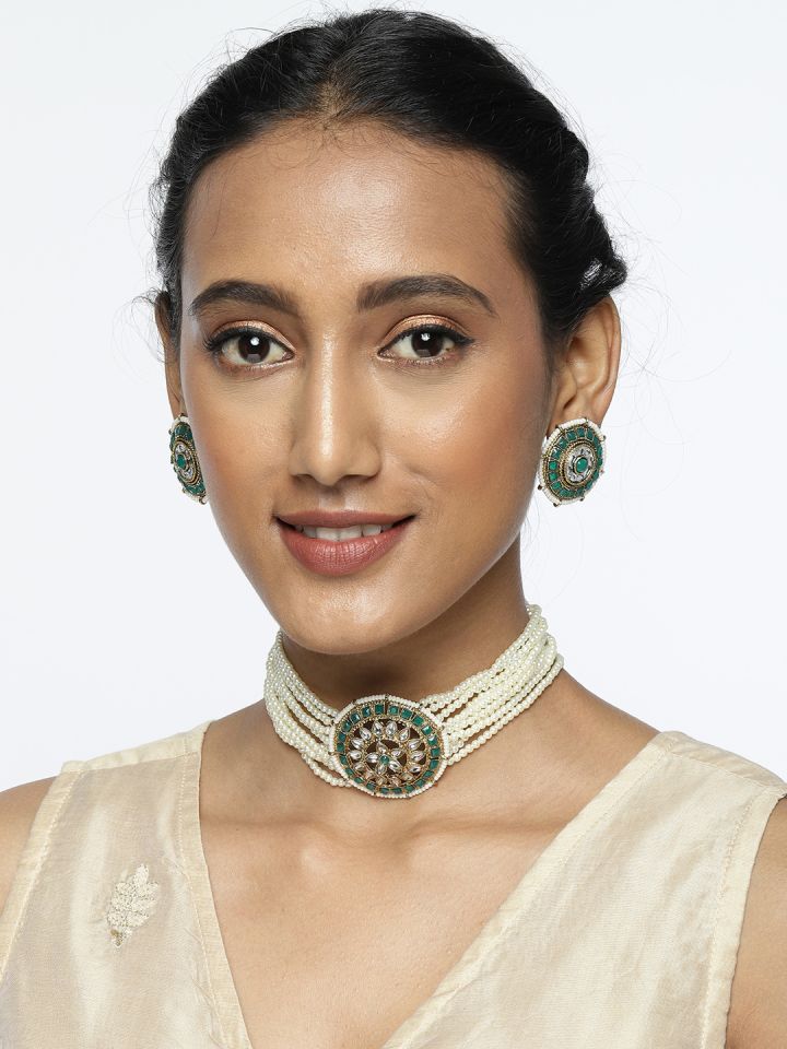 Zaveri pearls green choker deals