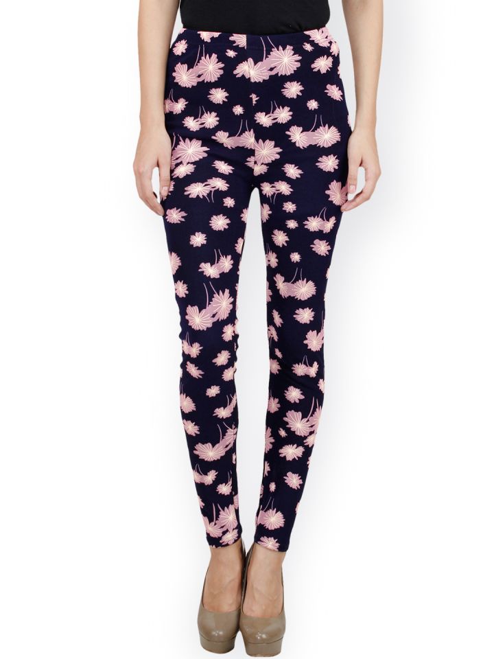 Buy Camey Black Pink Printed Leggings Leggings for Women
