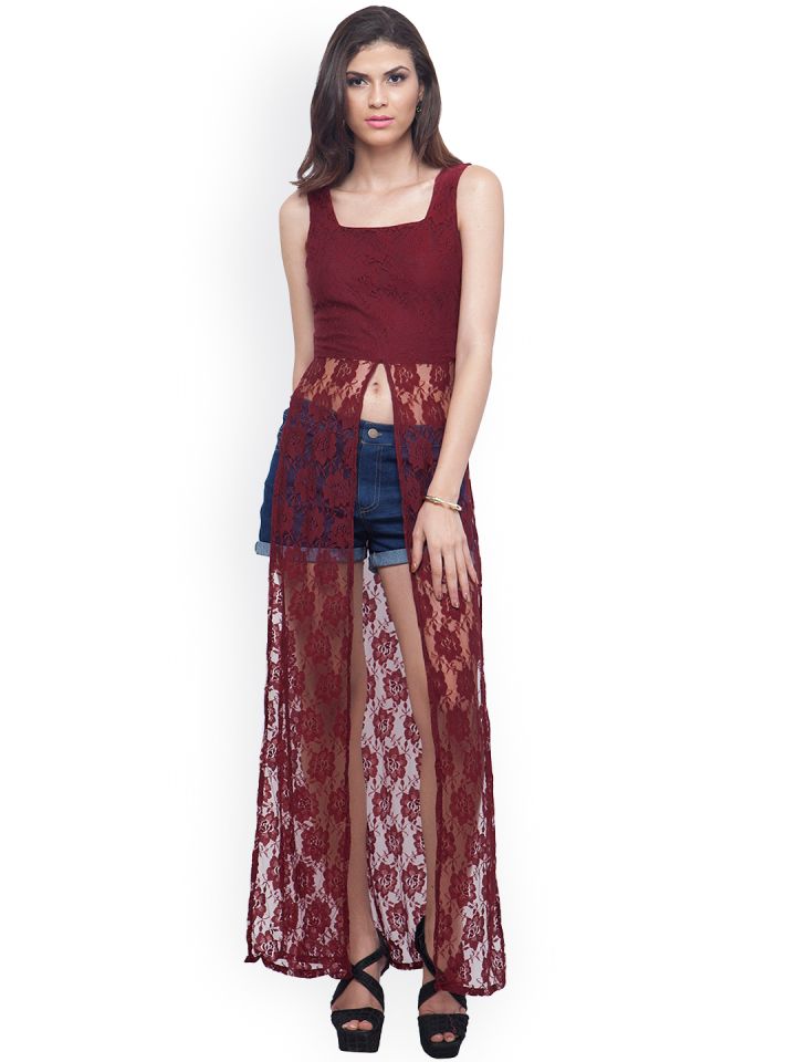 Buy FabAlley Maroon Lace Maxi Top Tops for Women 1075485 Myntra
