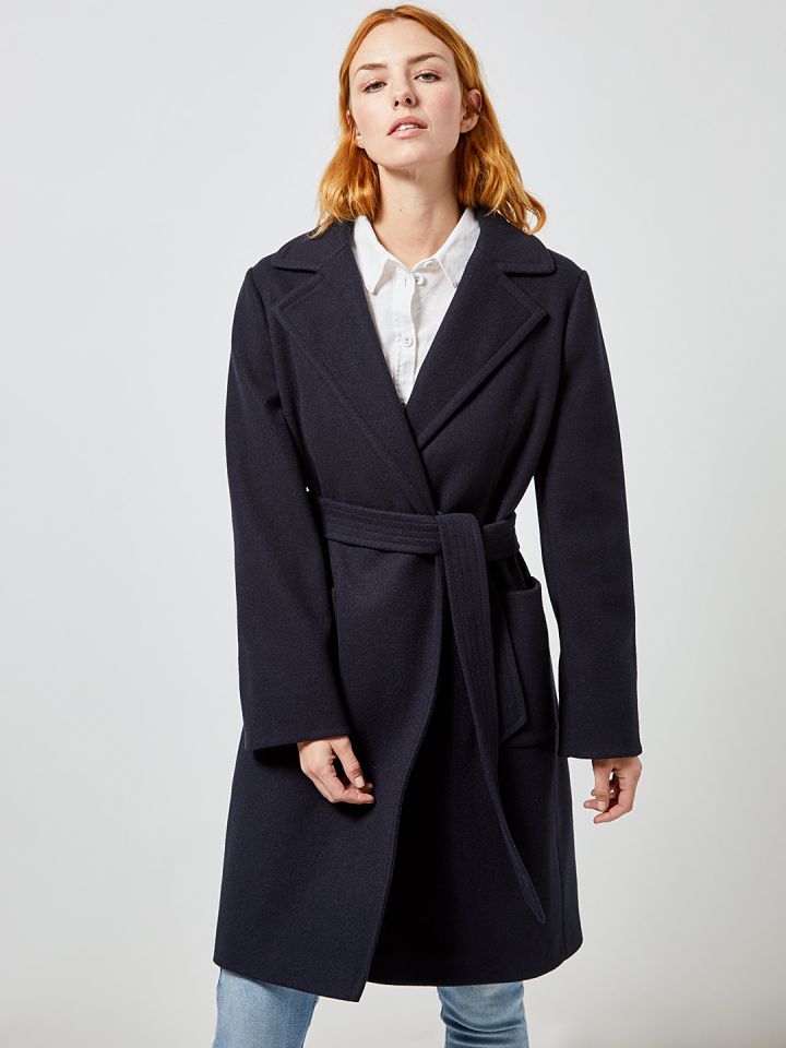 Buy DOROTHY PERKINS Women Navy Blue Solid Wrap Coat