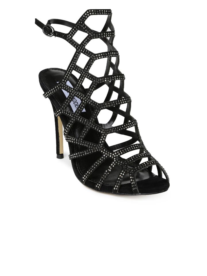 Buy Steve Madden Women Black Embellished Caged Stilettos Heels