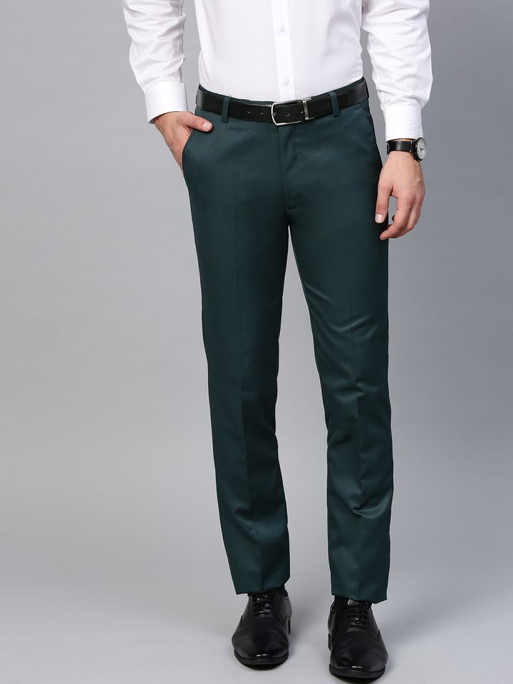 Buy MANQ Men Green Smart Slim Fit Solid 