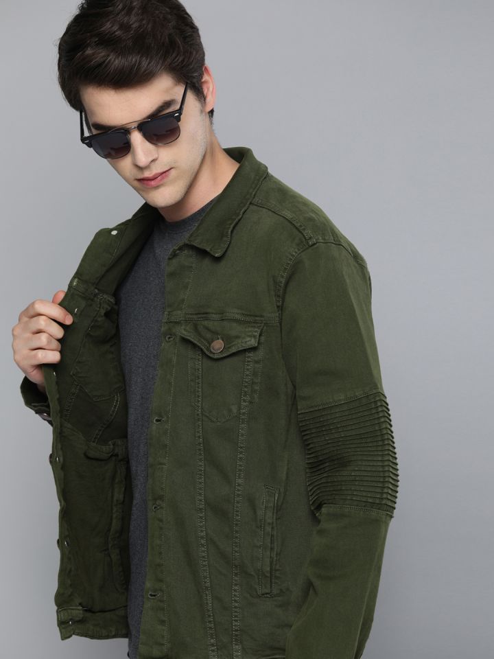 Olive green denim jacket men on sale
