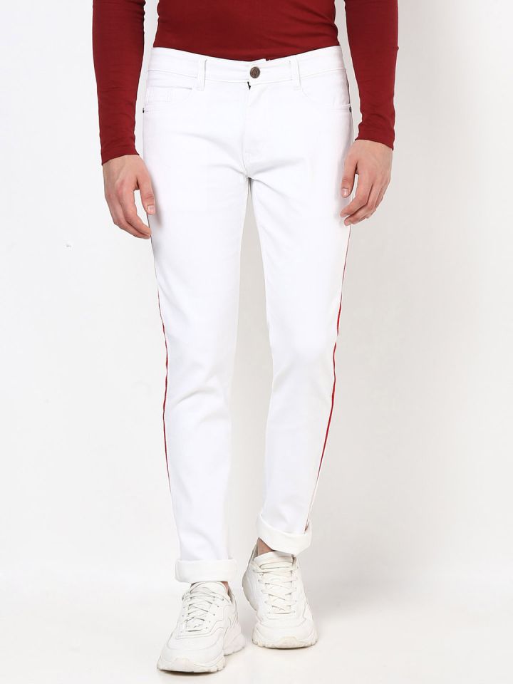 White jeans shop with red stripe