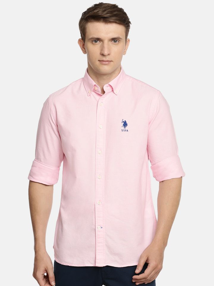Buy U S Polo Assn Men Pink Tailored Fit Solid Casual Shirt
