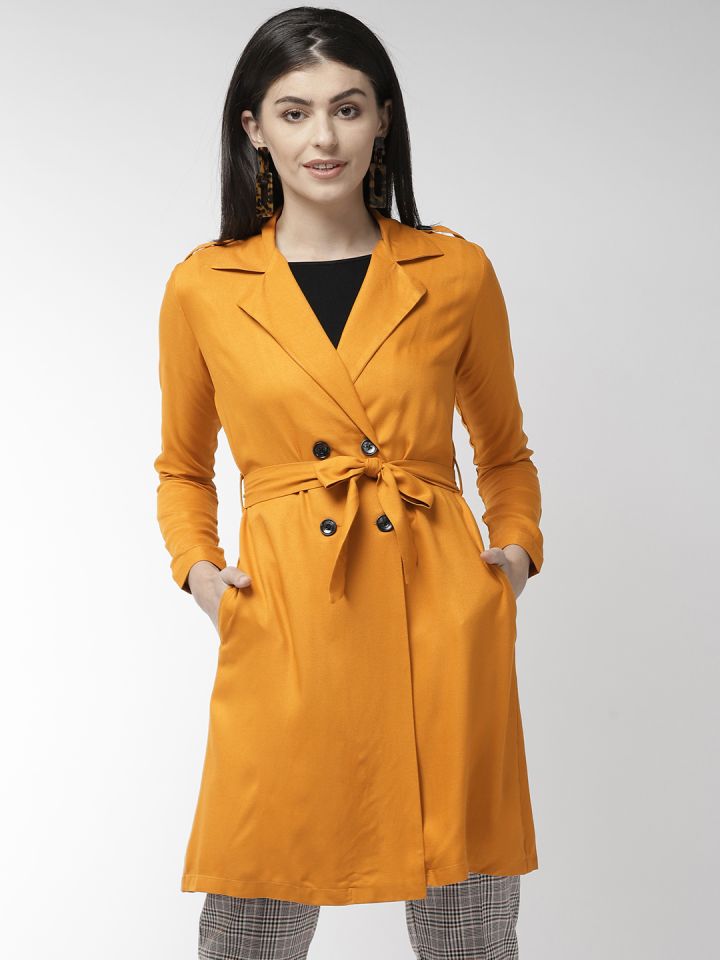 Buy Style Quotient Women Mustard Yellow Solid Double Breasted