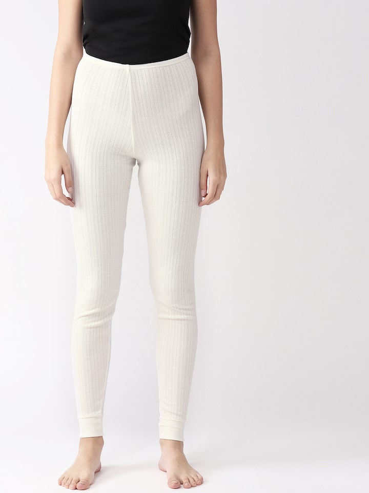 Marks & Spencer Women White Self-Design Thermal Leggings