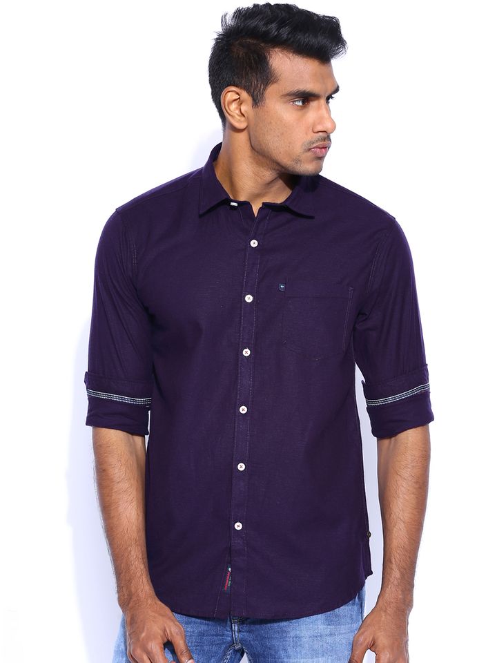 Buy Sin Purple Linen Casual Shirt 