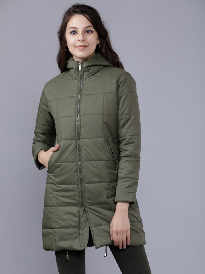Buy Tokyo Talkies Women Olive Green Solid Puffer Jacket Jackets
