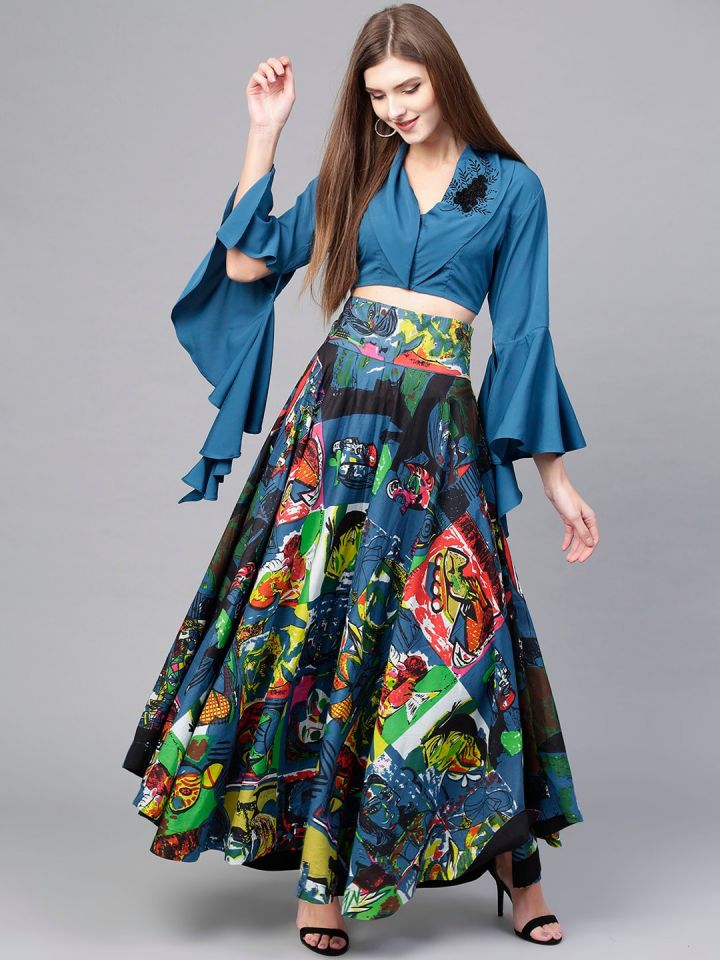 Crop top and skirt clearance myntra