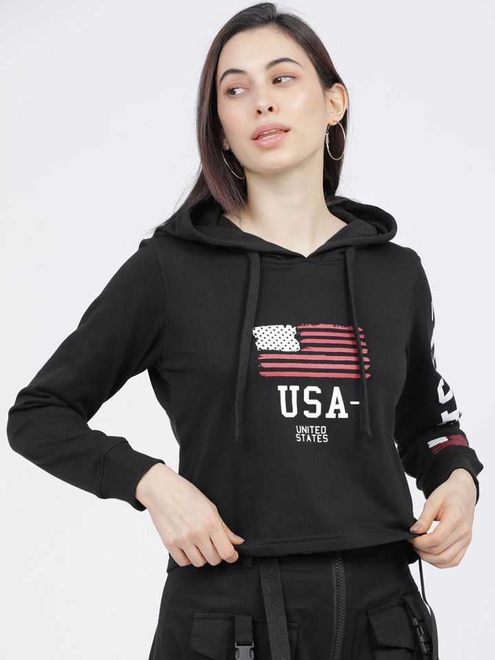 Buy Tokyo Talkies Women Black White Printed Hooded Sweatshirt