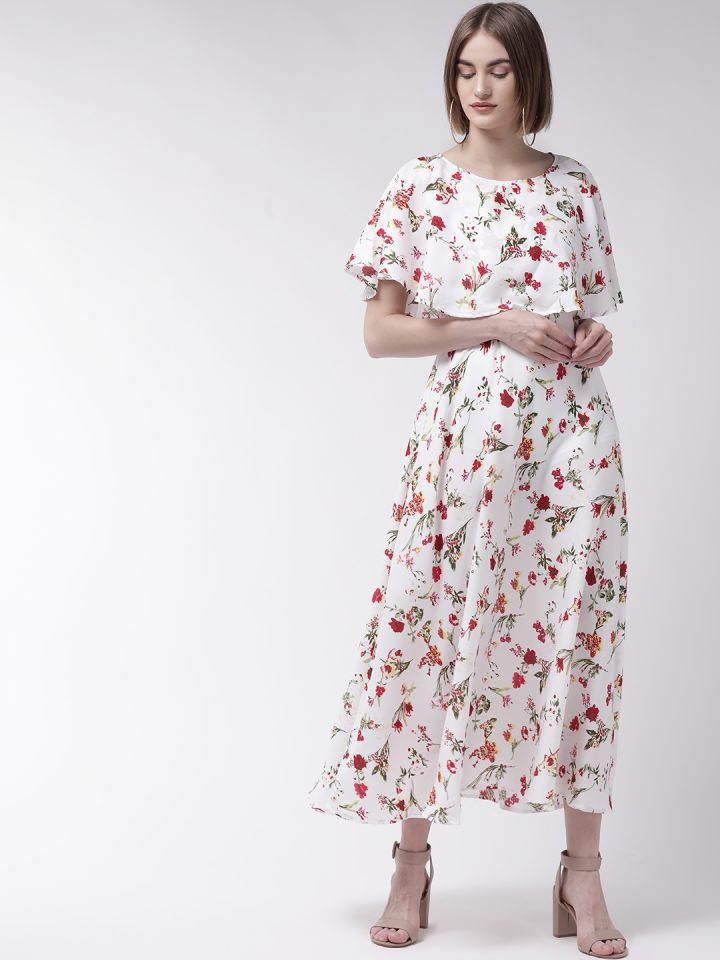 White dress with sale red floral print