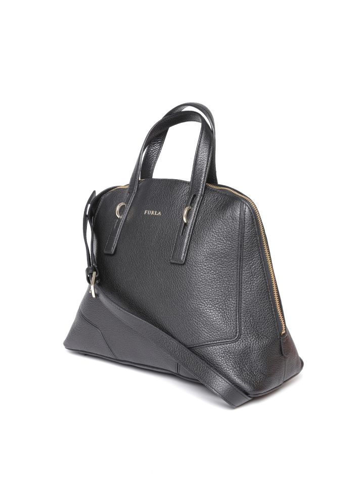 Buy Furla Black Textured Leather Handbag With Sling Strap