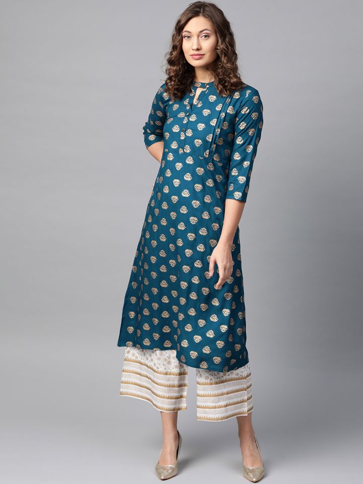 M. D. Garments Women's Cotton Printed Straight Kurta for Women & Girls  (Navy Blue L) : : Fashion