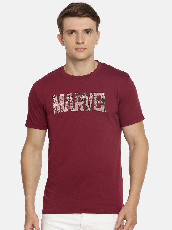 Lee Men Maroon Printed Marvel Slim Fit 