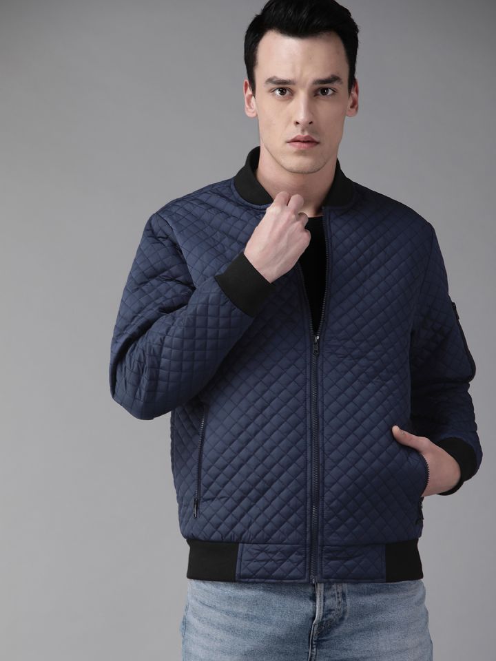 Buy The Roadster Lifestyle Co Men Navy Blue Solid Quilted Jacket