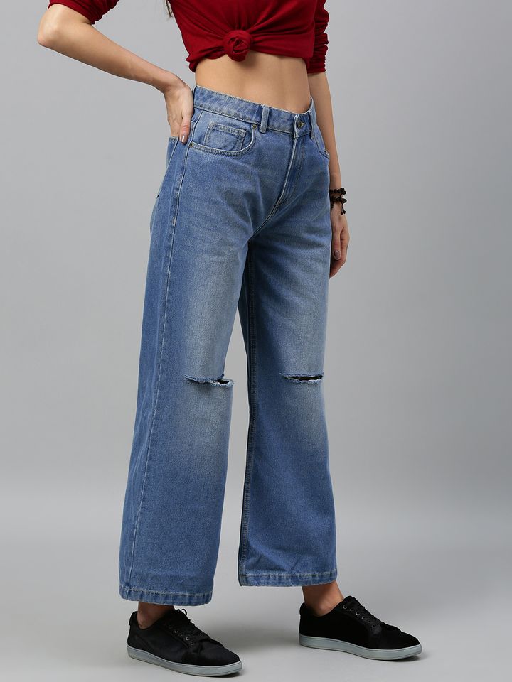 Mid Rise Slash Knee Stretchable Jeans 