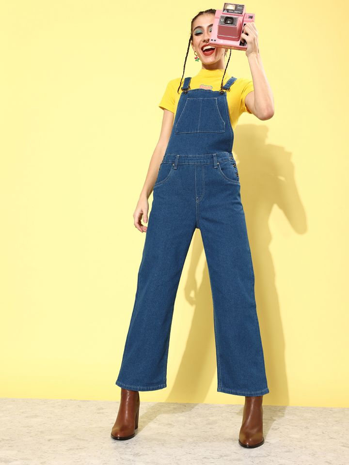 Buy Roadster Women Blue Solid Twofer Takes Dungarees - Dungarees for Women  11119898