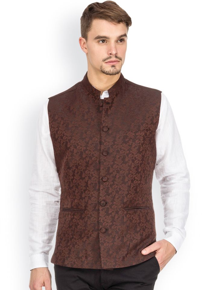 Buy Mayank Modi Brown Silk Nehru Jacket Nehru Jackets for Men