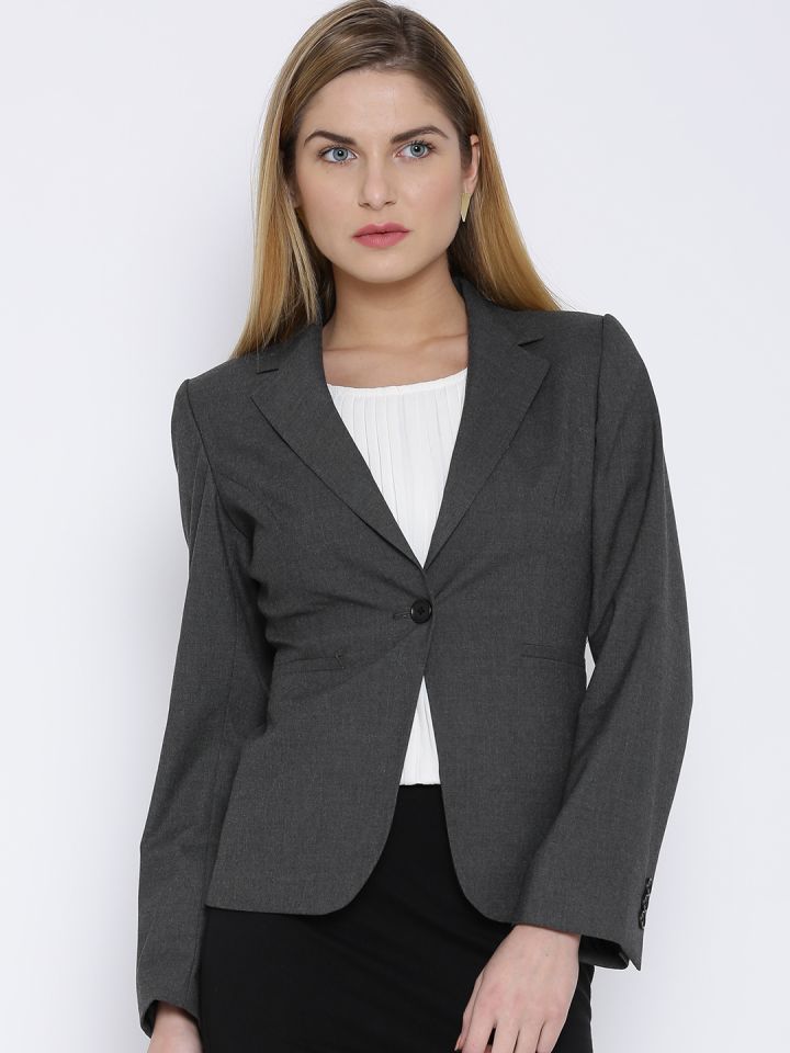 Buy Van Heusen Woman Charcoal Grey Single Breasted Blazer