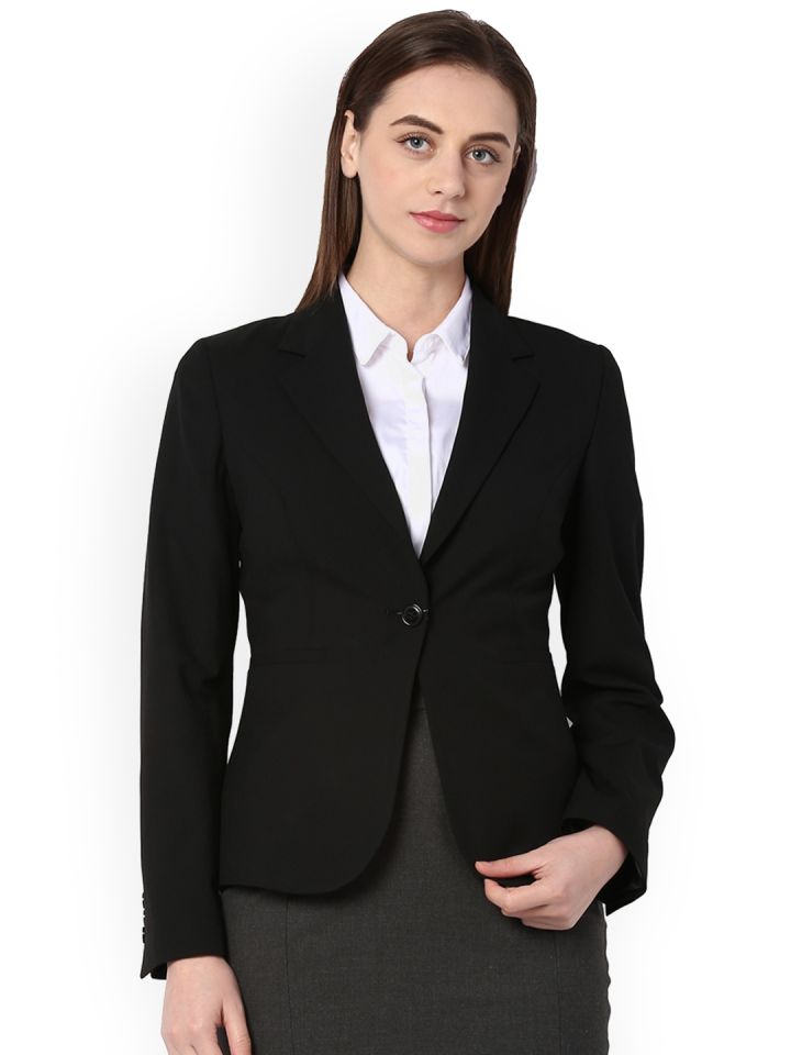 Buy Van Heusen Women Black Solid Blazer Blazers for Women