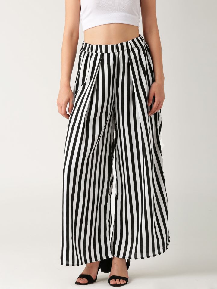 Buy DressBerry Black White Striped Palazzo Trousers Trousers