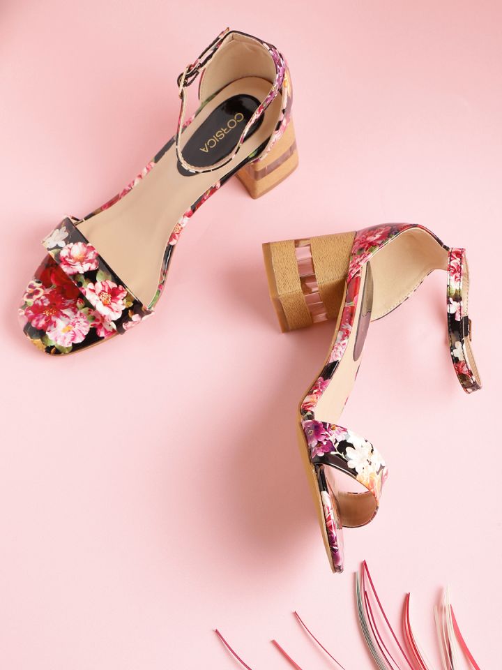 Floral best sale block heels