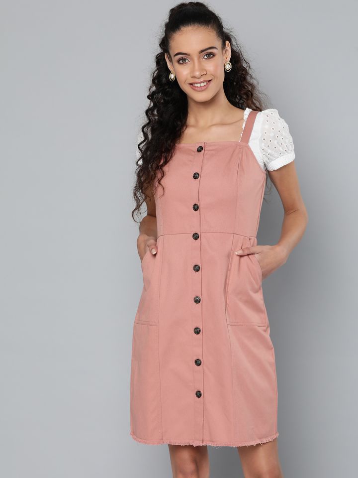 Pink discount denim pinafore