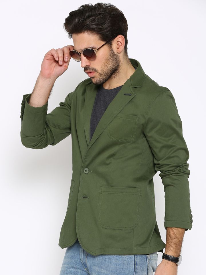The Indian Garage Co Olive Green Single Breasted Slim Blazer