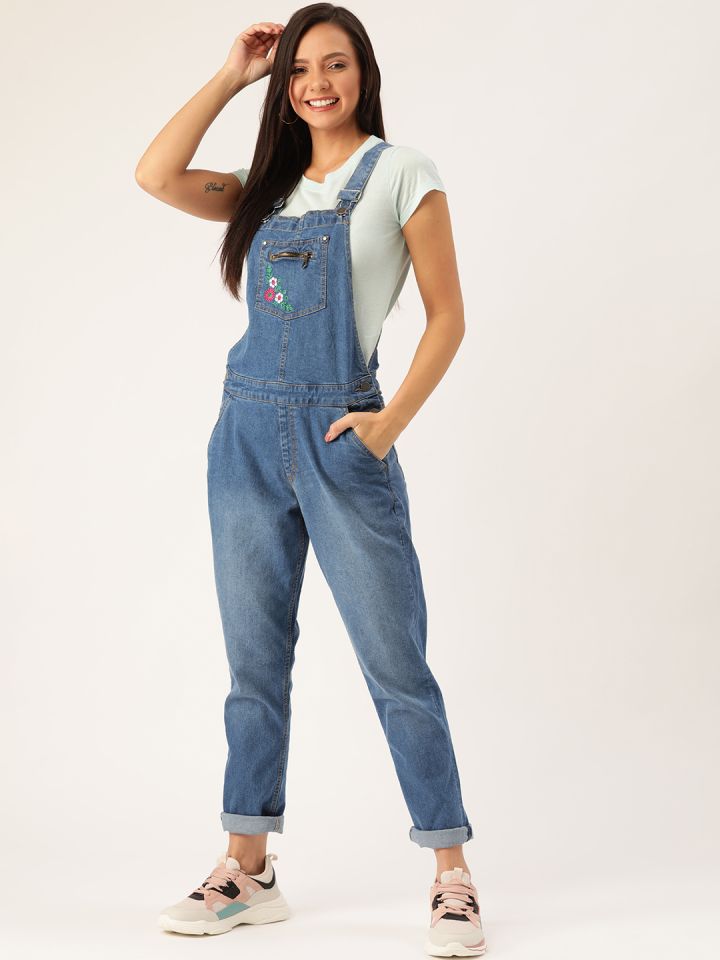 Buy DressBerry Women Blue Solid Denim Dungarees - Dungarees for