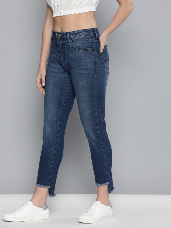 Buy Mast Harbour Women Blue Boyfriend Fit High Rise Clean Look