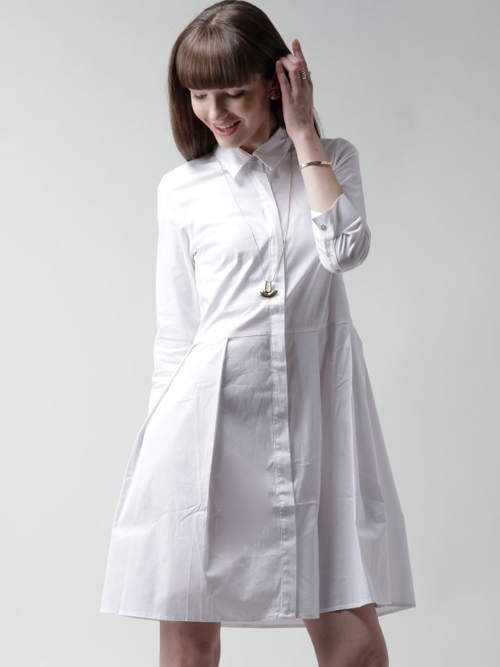 Buy FOREVER 21 White Pleated Shirt Dress Dresses for Women