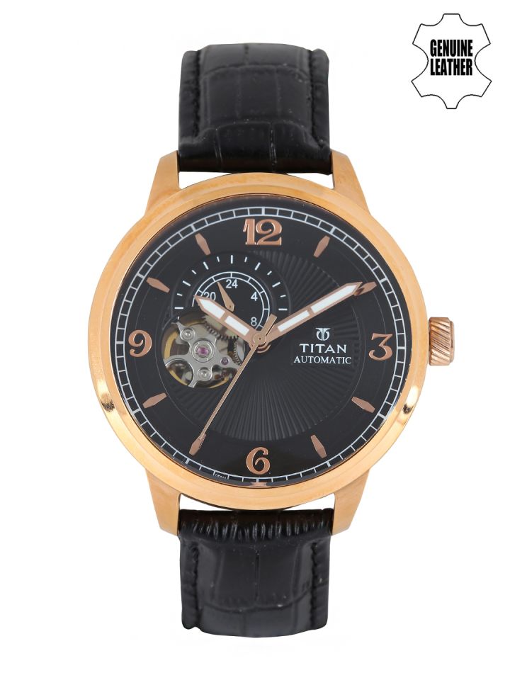 Titan black cheap leather watches